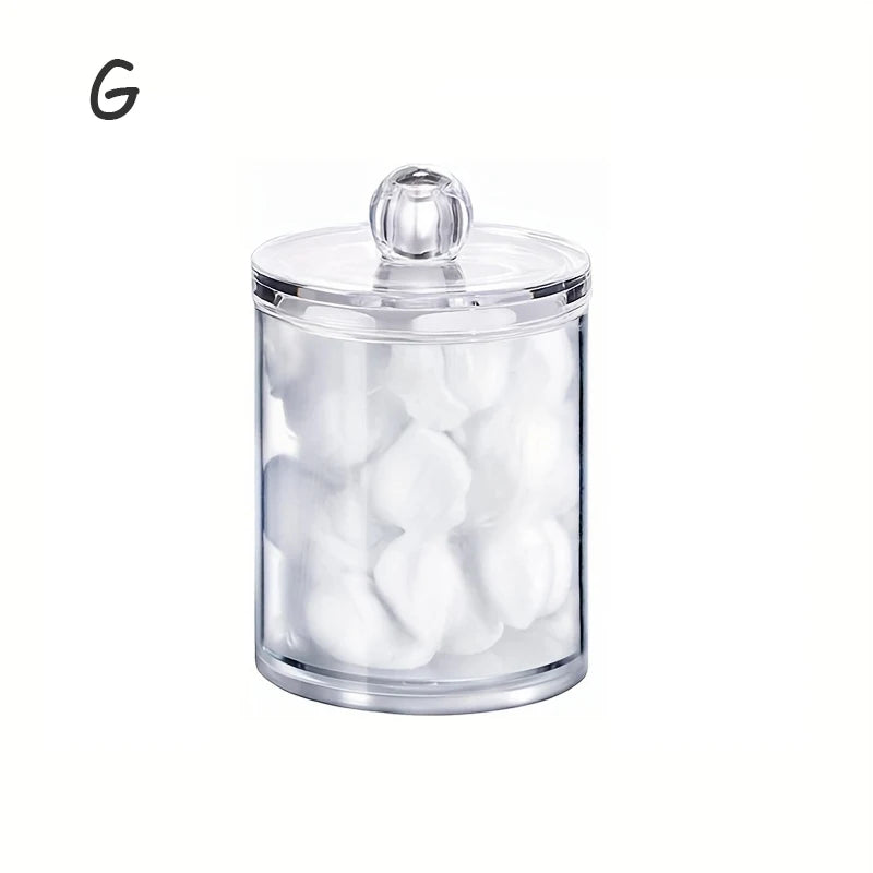 Acrylic Storage Box with Lid – Clear Plastic Jar for Q-tip Holder & Makeup Organizer