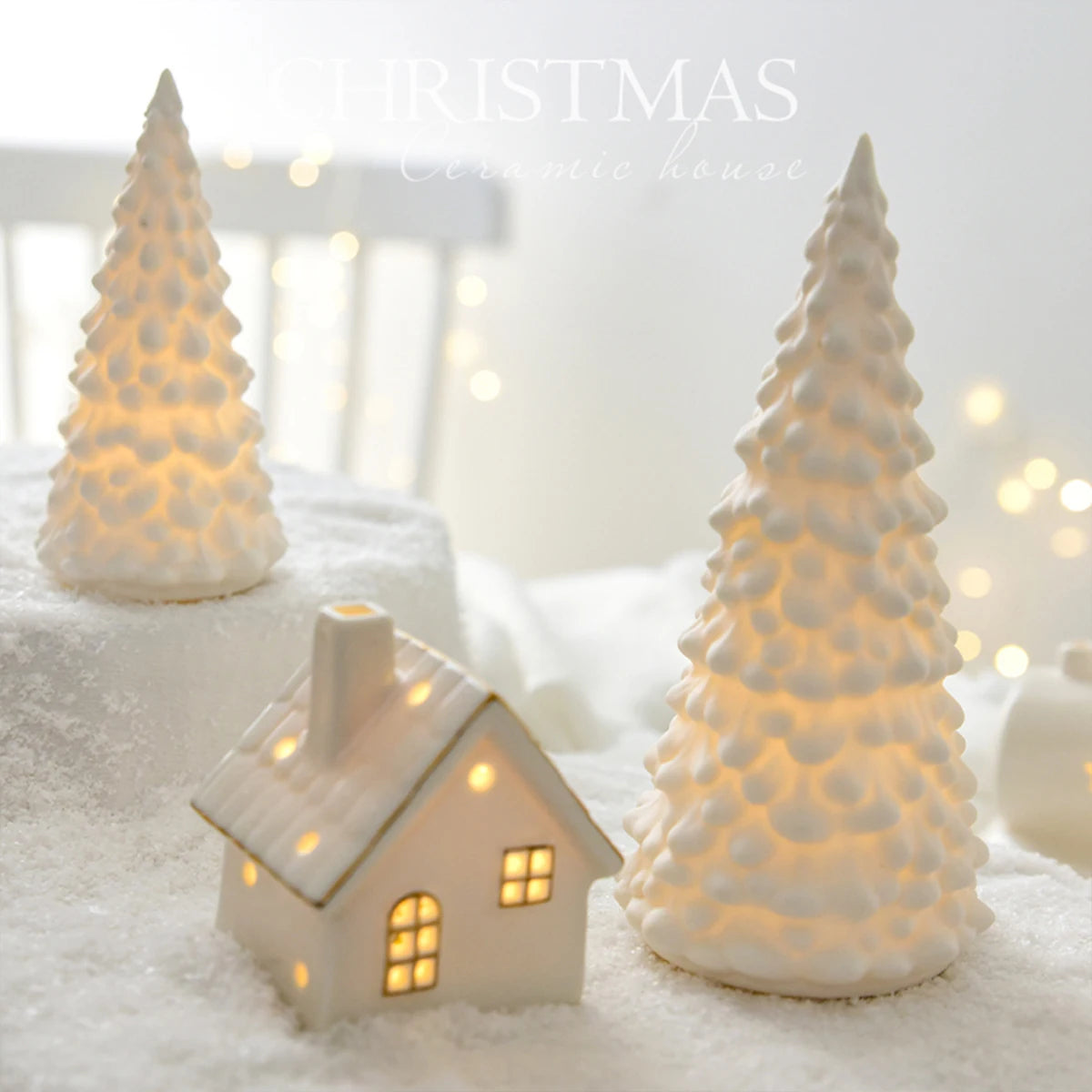 Christmas Ceramic Glowing Snow Houses – Creative Small House Ornaments for Home Decor