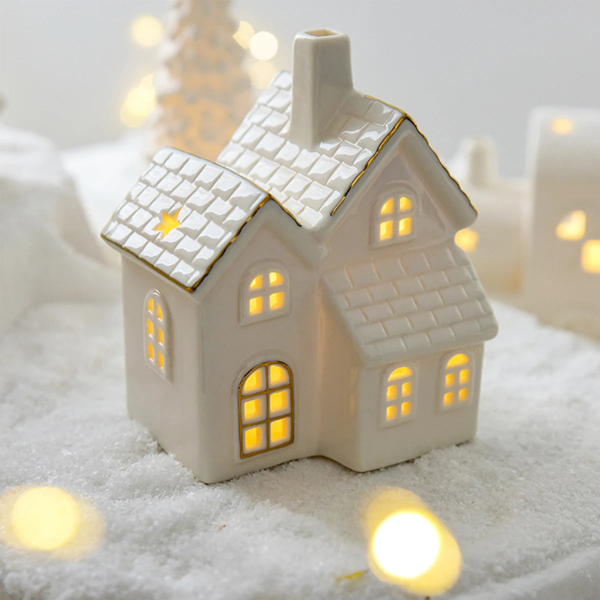 Christmas Ceramic Glowing Snow Houses – Creative Small House Ornaments for Home Decor