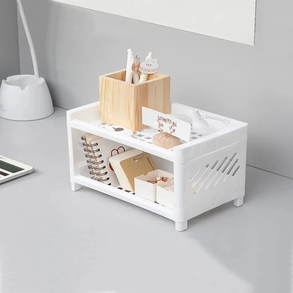 1PC Double-Layer Desktop Storage Rack β White Organizer for Office, Desk & Cosmetics
