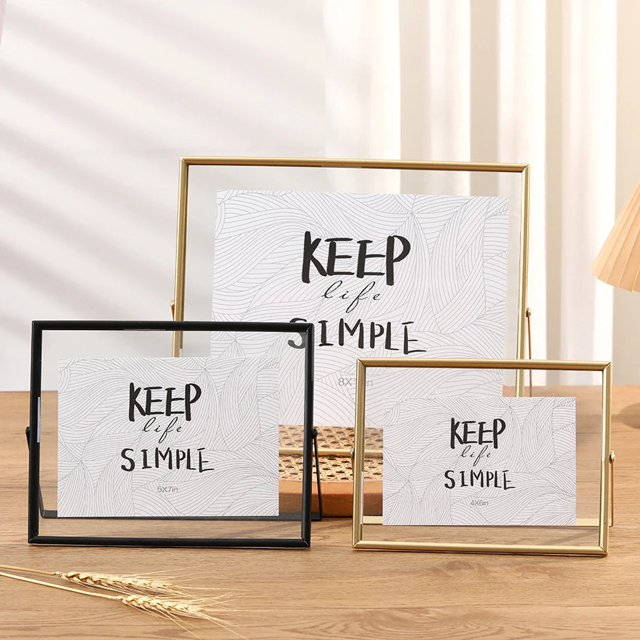 1pc Transverse Photo Frame β Gold and Black Metal Design with PS Transparent Surface, Modern Minimalist Decorative Frame for Your Home πΌοΈ