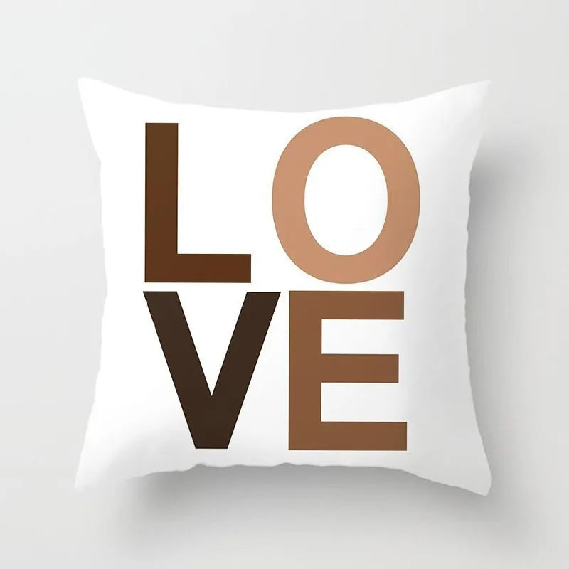 Gray, White, and Black Lettered Cushion Cover for Home Decor – Square Pillowcase for Party, Sofa, and Office Use