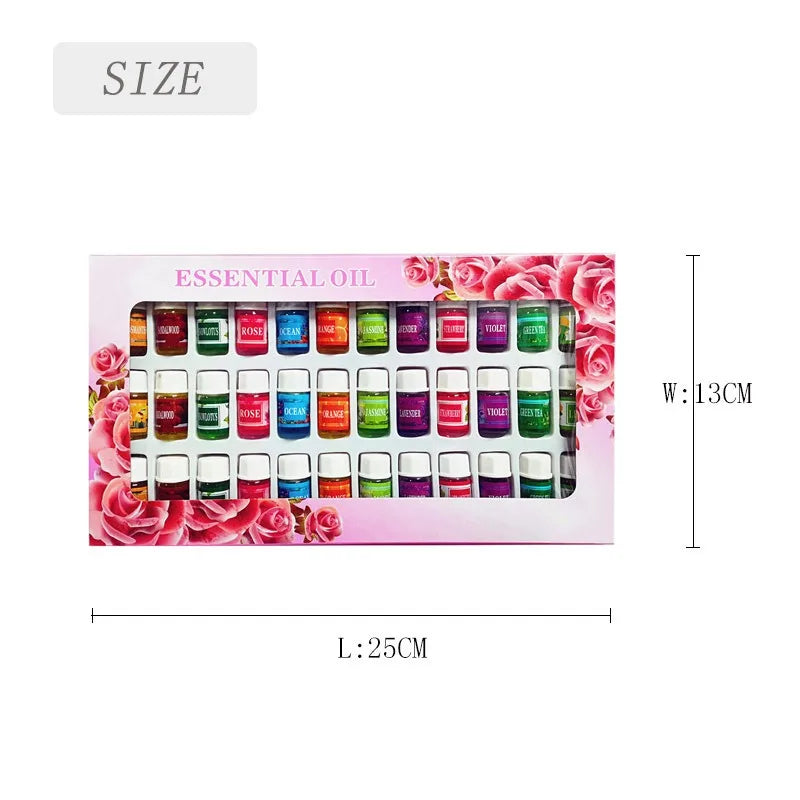 36x3ml Essential Oils Set: Lavender, Rose & Mixed Aromatherapy Blends β Perfect for Humidifiers, Diffusers & Room Fragrance