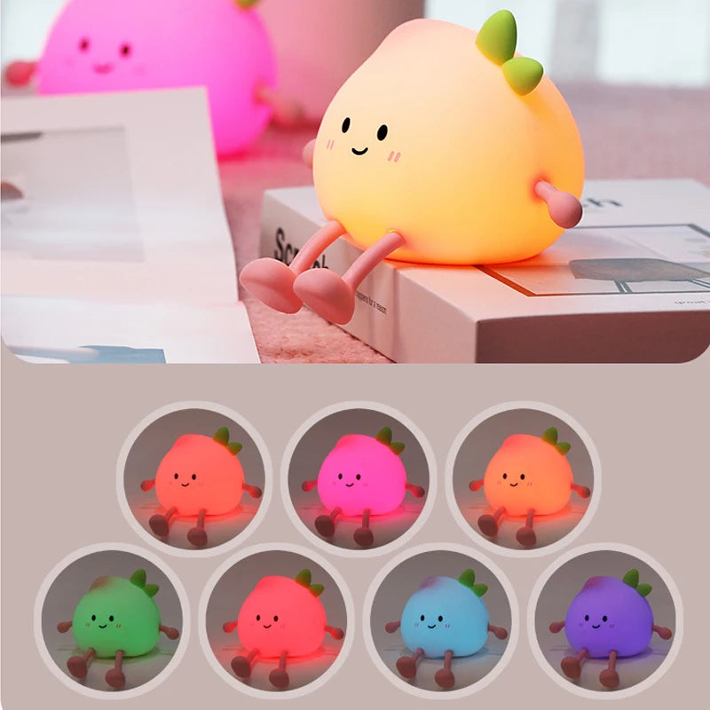 USB Rechargeable Peach Pear Night Light - Touch Dimming Silicone Lamp for Bedroom Decor