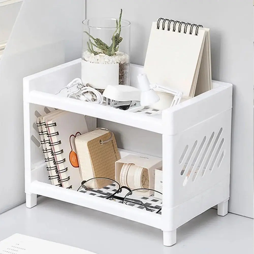 1PC Double-Layer Desktop Storage Rack β White Organizer for Office, Desk & Cosmetics