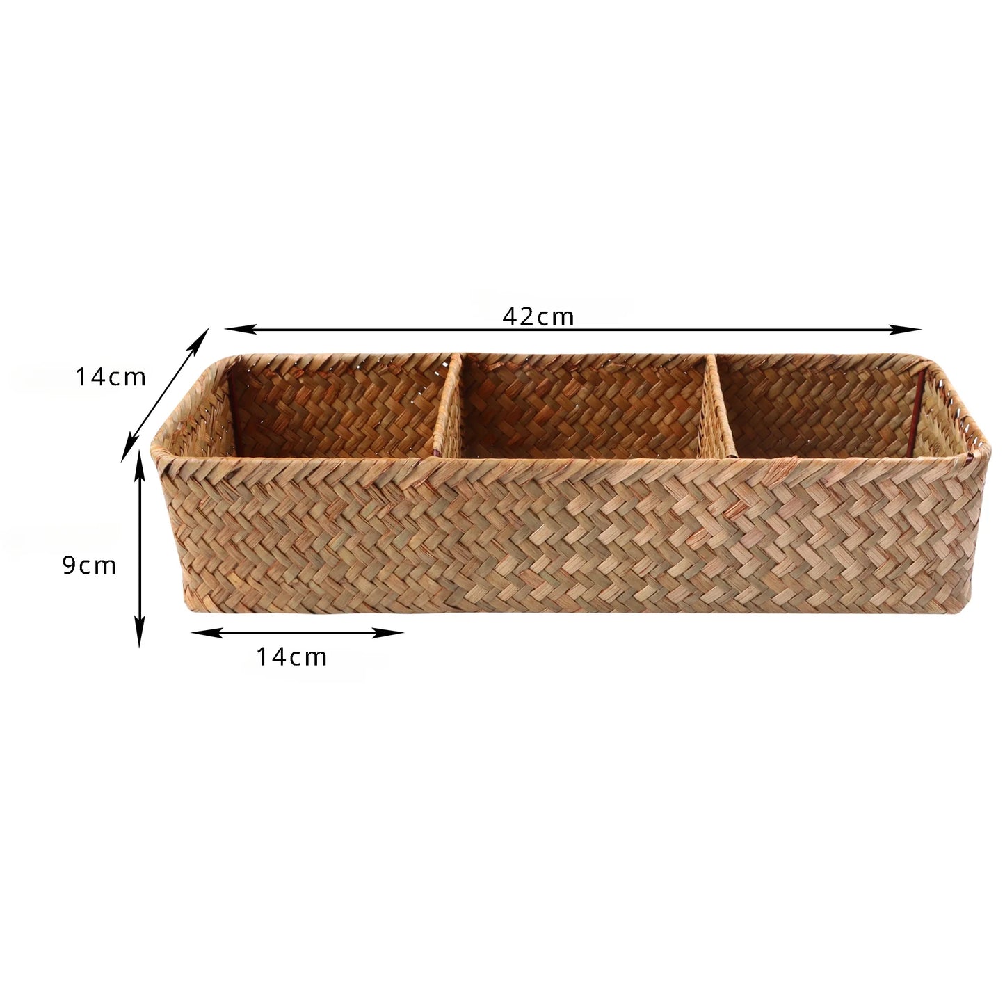 Handwoven Storage Basket with Lid – Rectangular Clothing Organizer with 3 Grids for Wardrobe and Sundries