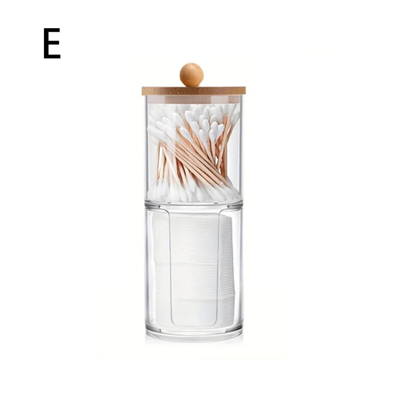 Acrylic Storage Box with Lid – Clear Plastic Jar for Q-tip Holder & Makeup Organizer