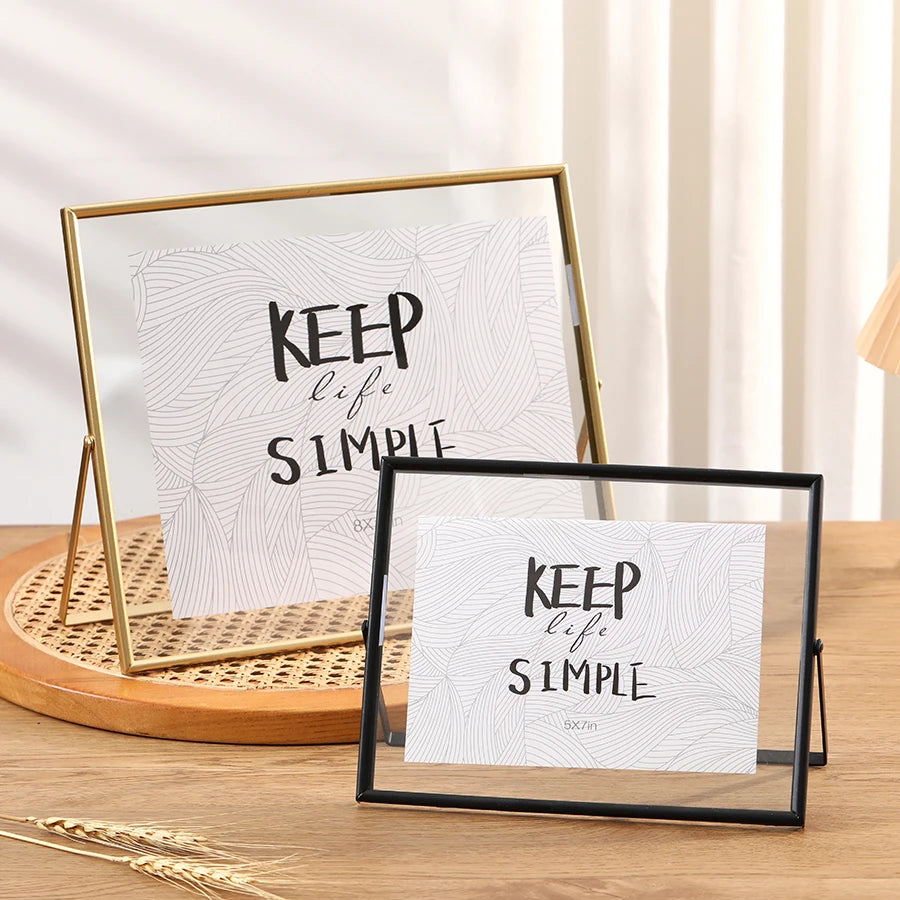 1pc Transverse Photo Frame β Gold and Black Metal Design with PS Transparent Surface, Modern Minimalist Decorative Frame for Your Home πΌοΈ