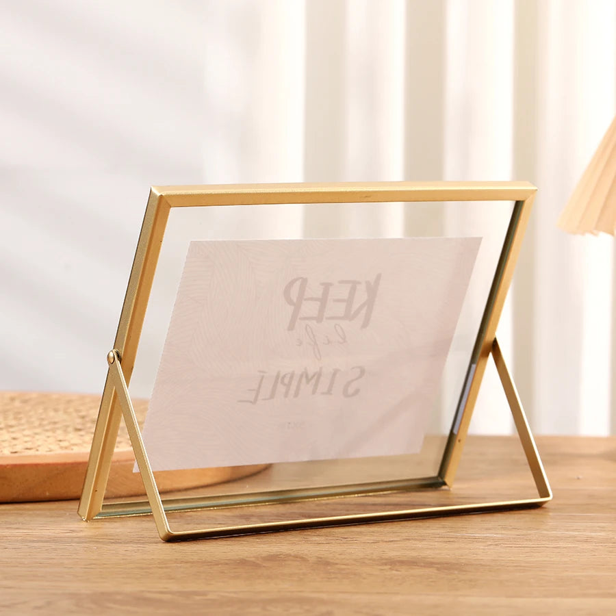 1pc Transverse Photo Frame β Gold and Black Metal Design with PS Transparent Surface, Modern Minimalist Decorative Frame for Your Home πΌοΈ