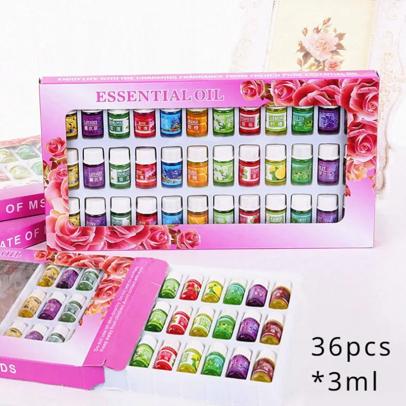 36x3ml Essential Oils Set: Lavender, Rose & Mixed Aromatherapy Blends β Perfect for Humidifiers, Diffusers & Room Fragrance