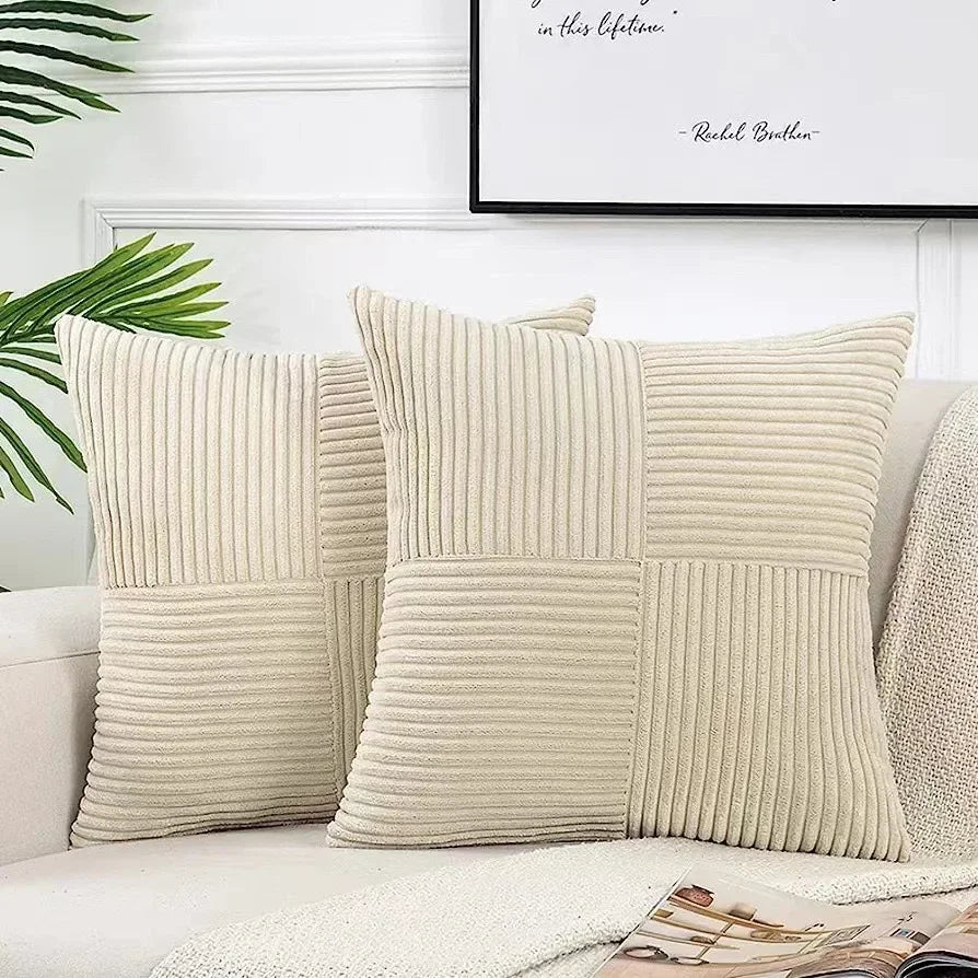 2PCS Corduroy Striped Cushion Covers 45x45CM – Soft Pillow Covers for Home Decor