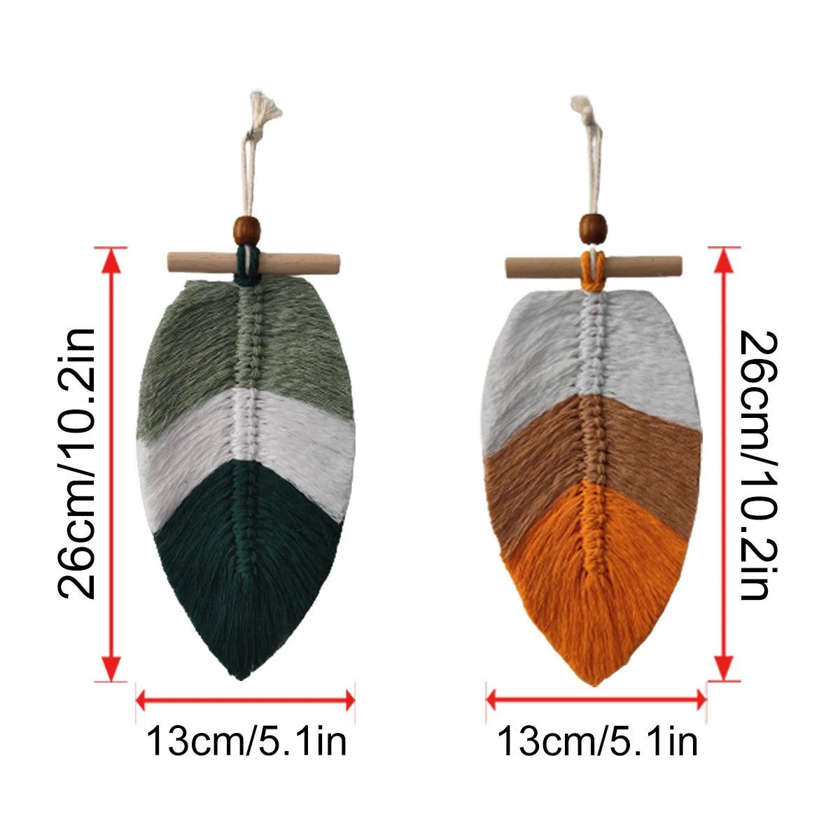Set of 2 Bohemian Woven Leaves Wall Hangings – Cotton Thread Tapestry for Home Decor
