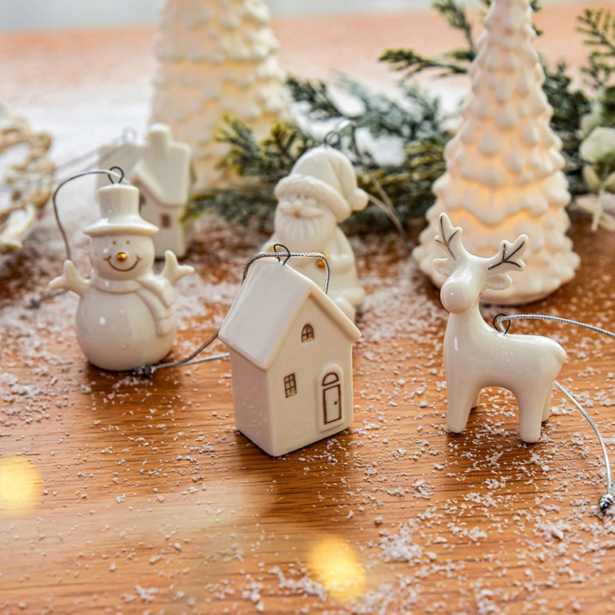 Mini Christmas Ceramic House Pendant with Santa & Elk π
π