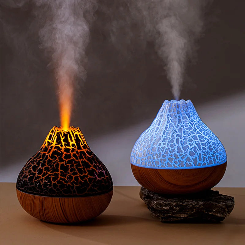 300ml Electric USB Volcano Humidifier - Desktop Mist Diffuser with 7-Color Night Light