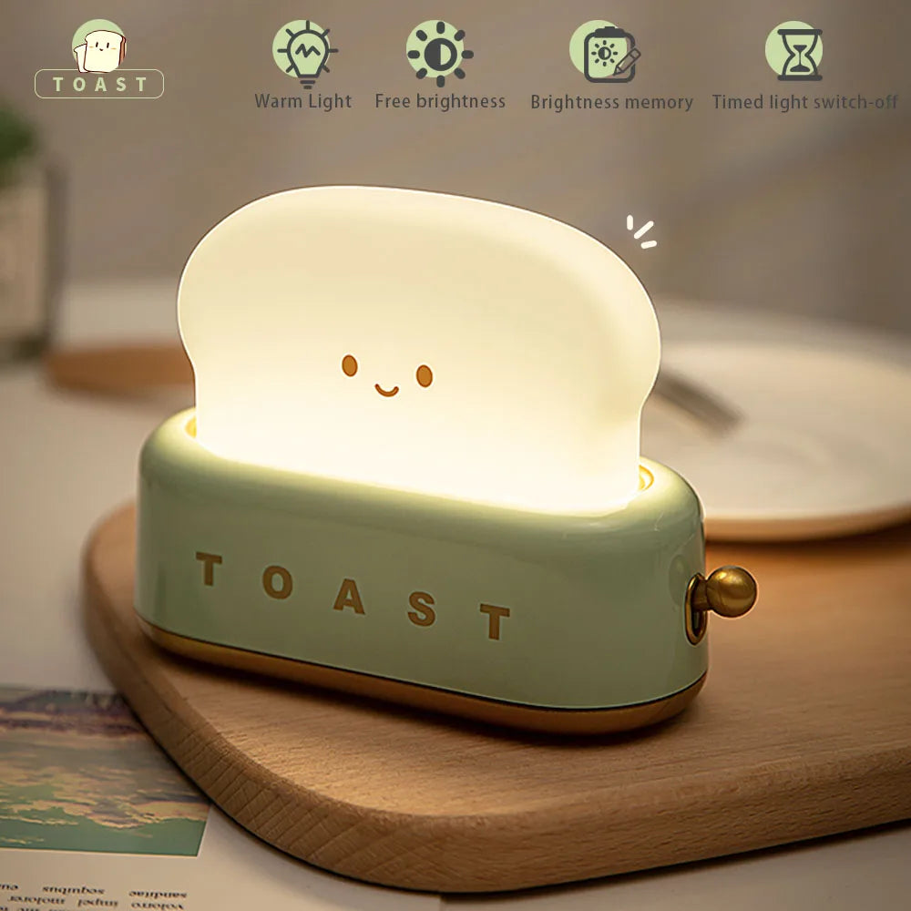 Kawaii Cartoon Bread Toast LED Night Light - Cute Portable Lamp