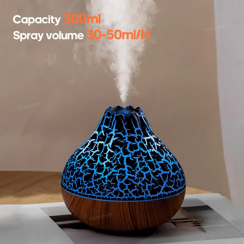 300ml Electric USB Volcano Humidifier - Desktop Mist Diffuser with 7-Color Night Light