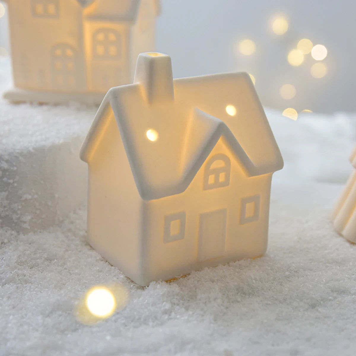 Glowing Christmas Ceramic House Decoration - Snowman & Tree