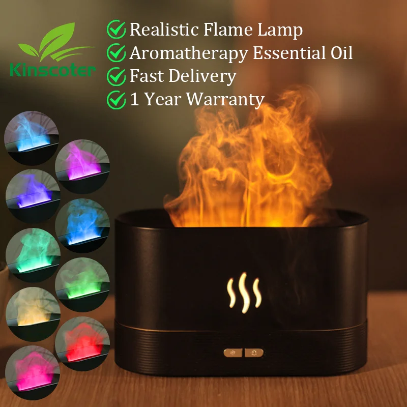 KINSCOTER Ultrasonic Aroma Diffuser & Air Humidifier – LED Flame Lamp & Cool Mist Maker for Essential Oils