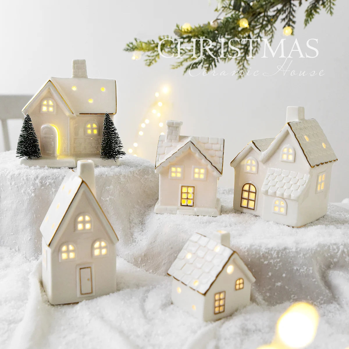 Luminous Ceramic Christmas Tree House Ornament - Creative Snow House Desktop Decoration πβ¨