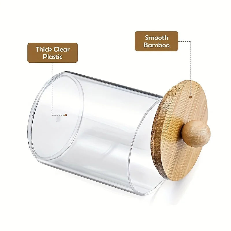 Acrylic Storage Box with Lid – Clear Plastic Jar for Q-tip Holder & Makeup Organizer