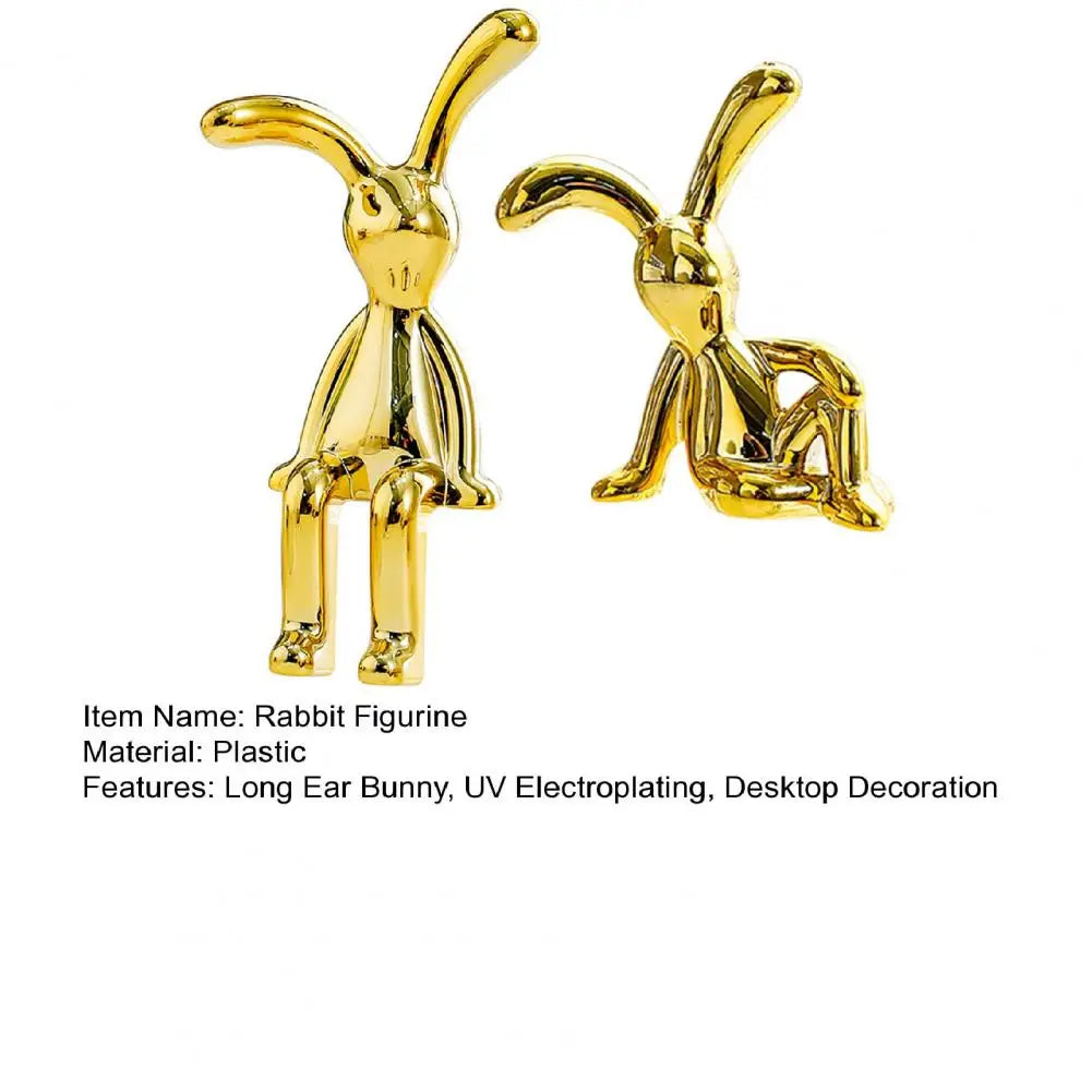 2Pcs Long-Ear Bunny Figurines π° - UV Electroplated Rabbit Statues for Car Decor & Christmas!