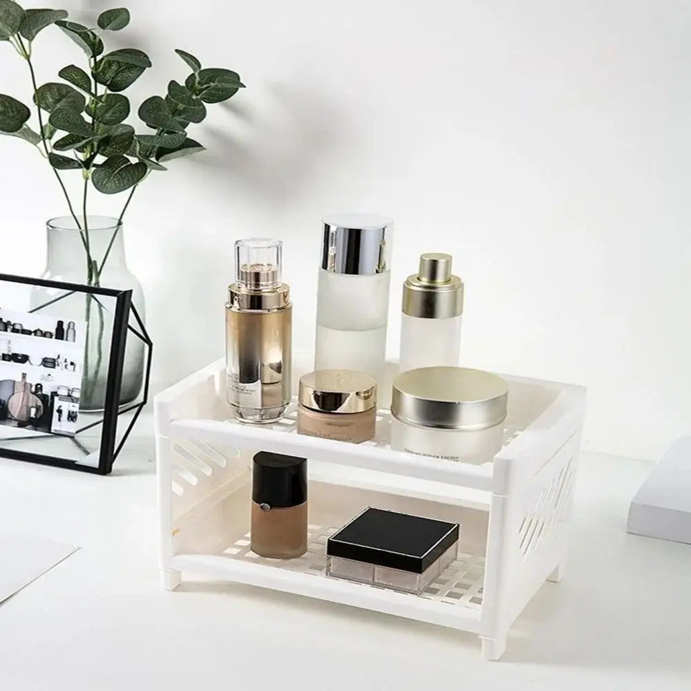 1PC Double-Layer Desktop Storage Rack β White Organizer for Office, Desk & Cosmetics