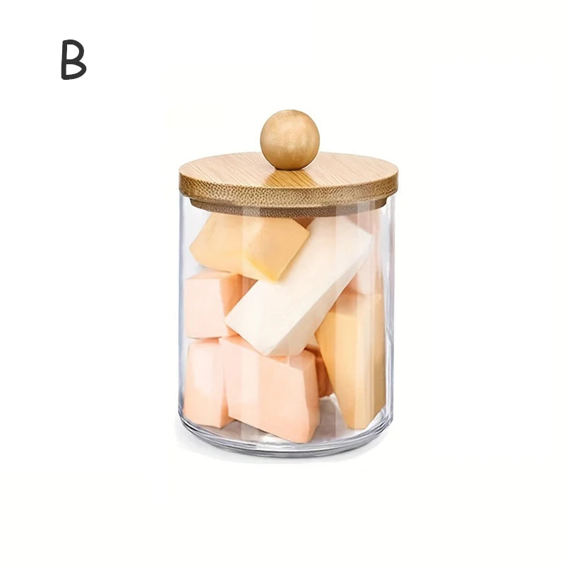 Acrylic Storage Box with Lid – Clear Plastic Jar for Q-tip Holder & Makeup Organizer