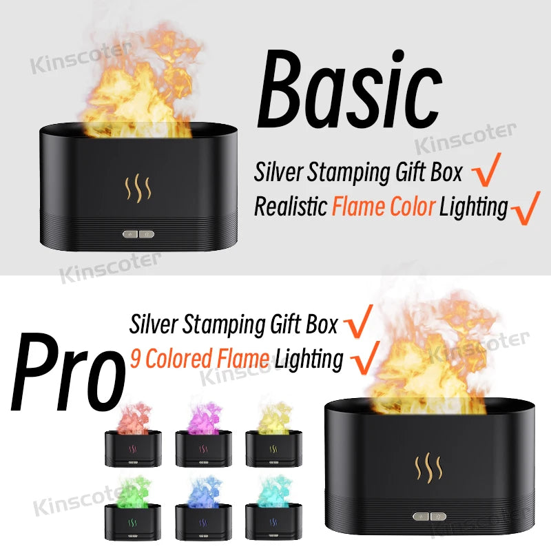KINSCOTER Ultrasonic Aroma Diffuser & Air Humidifier – LED Flame Lamp & Cool Mist Maker for Essential Oils