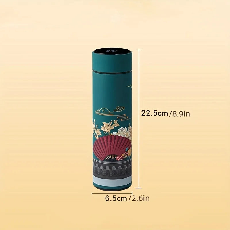 1pc Retro Chinese Style Insulated Water Bottle with Smart Temperature Display – Stainless Steel Thermal Cup
