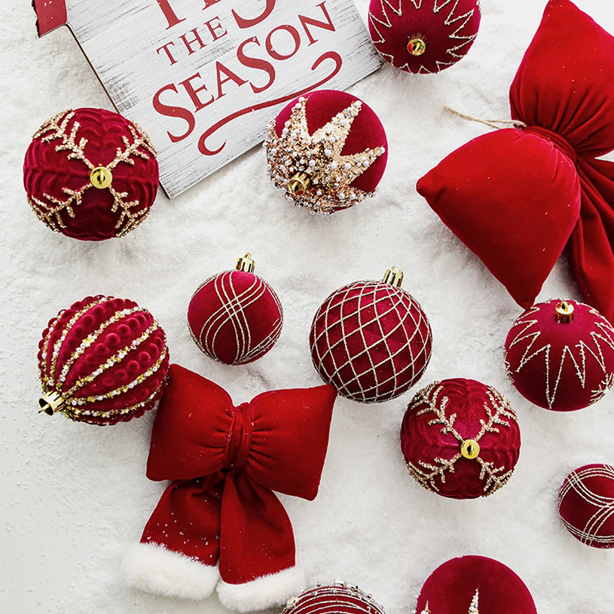 Red Plush Painted Christmas Tree Ornaments - DIY Hanging Balls for Festive Decor πβ¨