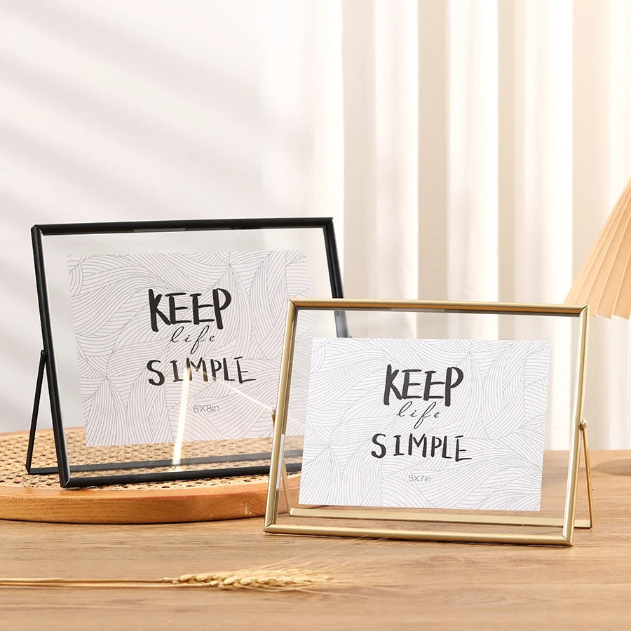 1pc Transverse Photo Frame β Gold and Black Metal Design with PS Transparent Surface, Modern Minimalist Decorative Frame for Your Home πΌοΈ
