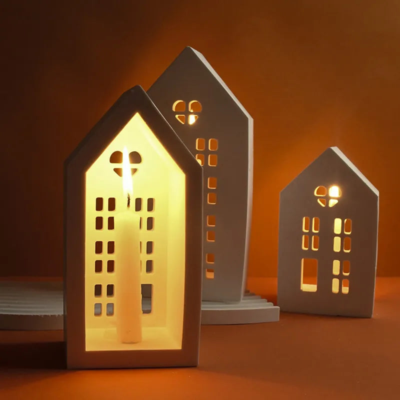 Concrete House Candle Holder Silicone Mold - DIY Love House Shape for Home Decor
