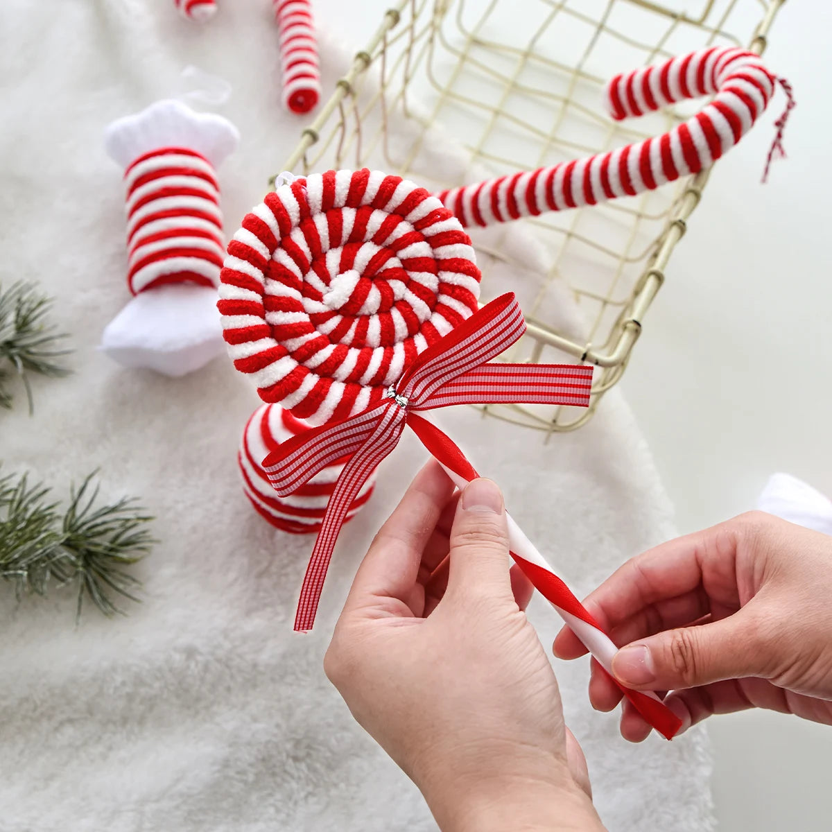 "Red & White Velvet Christmas Ornaments: Balls, Canes, & Decorative Pendants" π