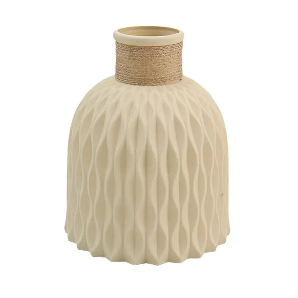 DIY Flowerpot with Rope Design – Plastic Vase Ideal for Flower Arrangements and Home Decoration with Porcelain Imitation Flowers 🏡