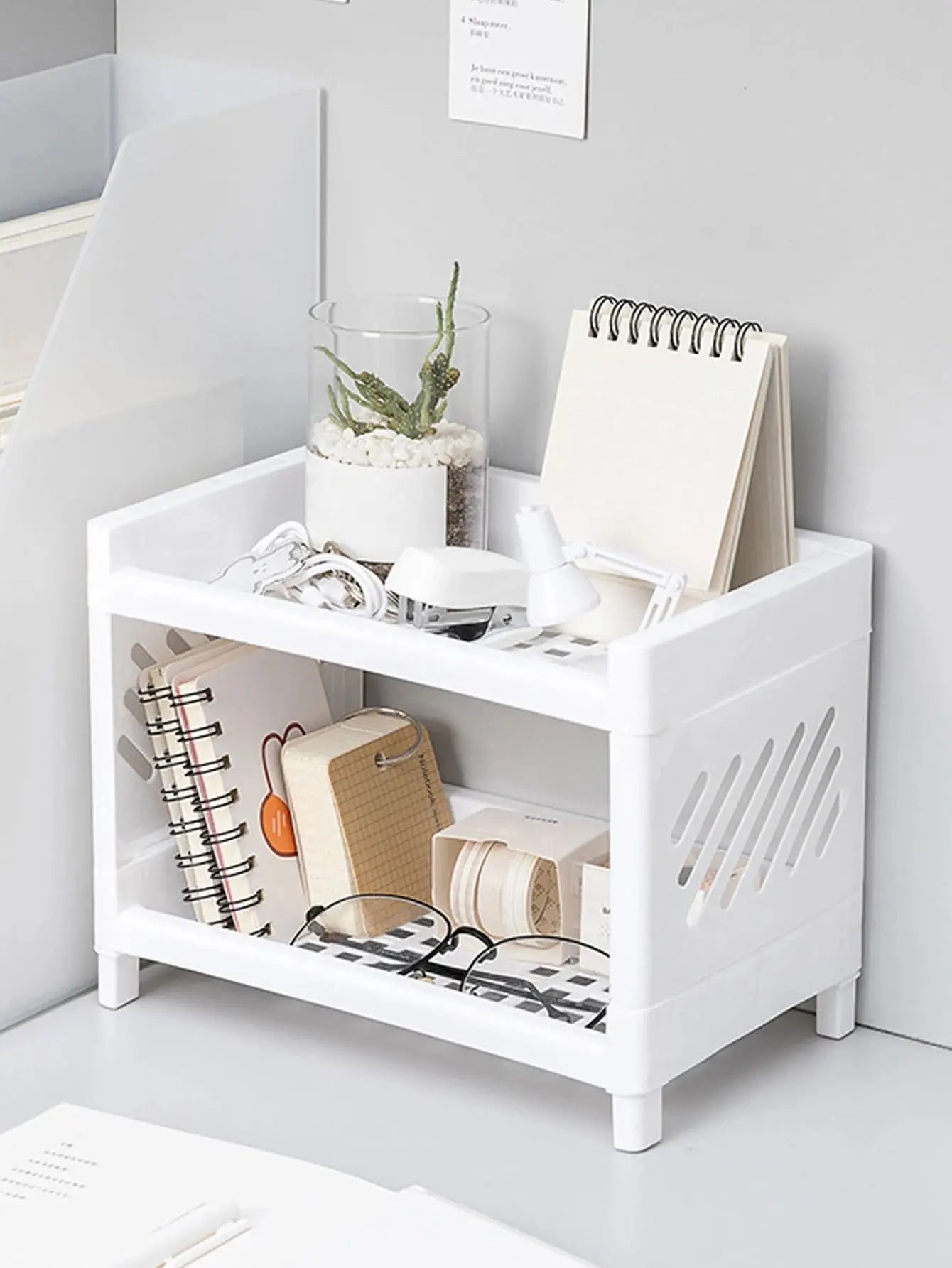 1PC Double-Layer Desktop Storage Rack β White Organizer for Office, Desk & Cosmetics