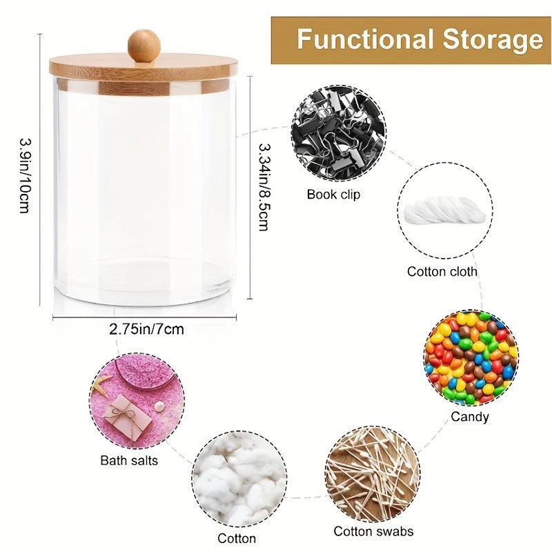 Acrylic Storage Box with Lid – Clear Plastic Jar for Q-tip Holder & Makeup Organizer
