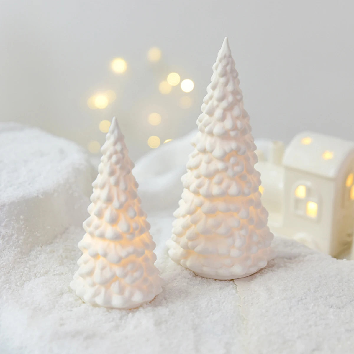 Champagne Gold Glitter Snow House Ornament - Ceramic Christmas Tree Decor & Small Gift πβ¨