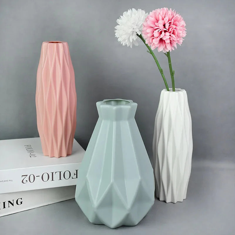 Modern Plastic Flower Vase β White, Pink, and Blue Flower Pot Basket for Nordic Home and Living Room Decor π·
