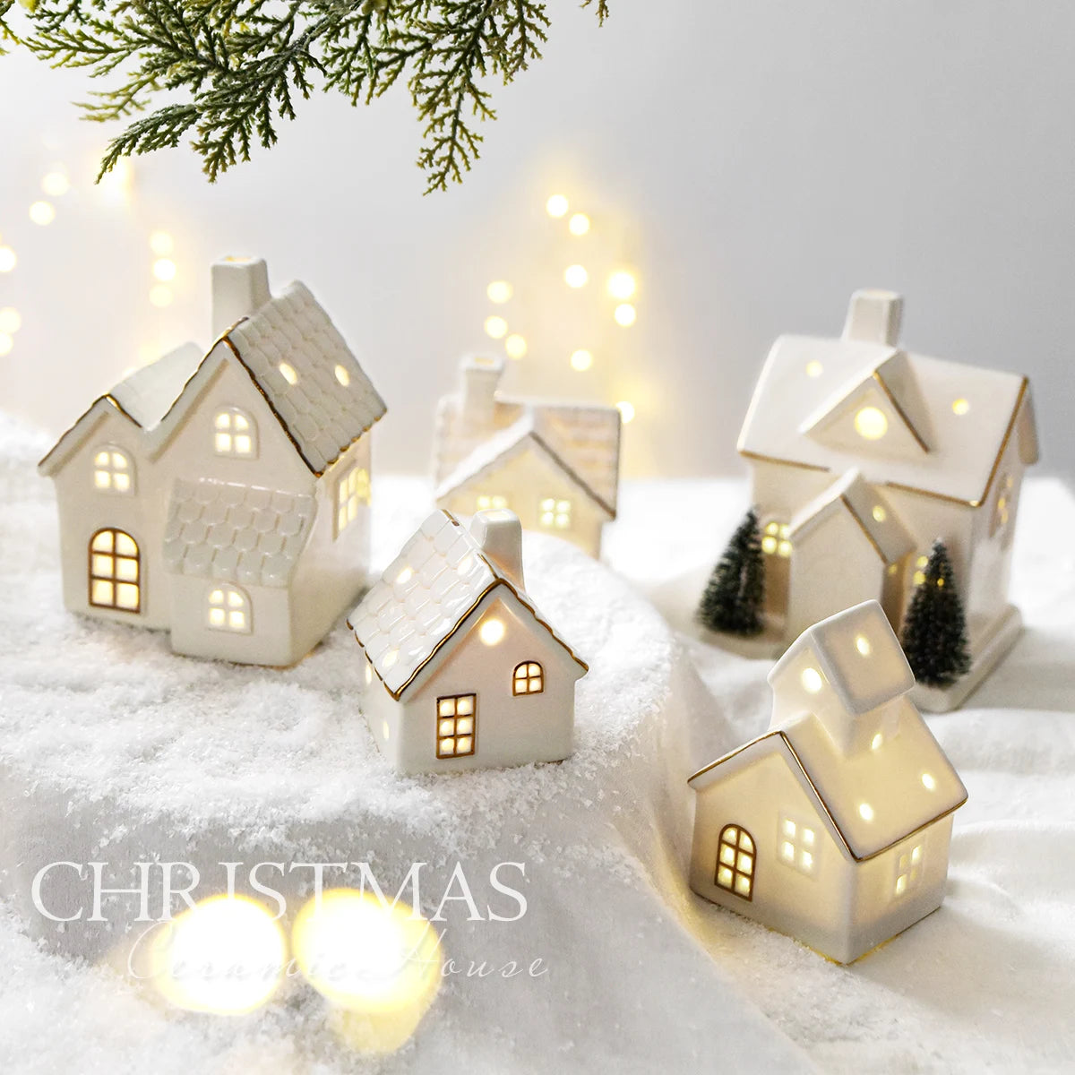 Luminous Ceramic Christmas Tree House Ornament - Creative Snow House Desktop Decoration πβ¨