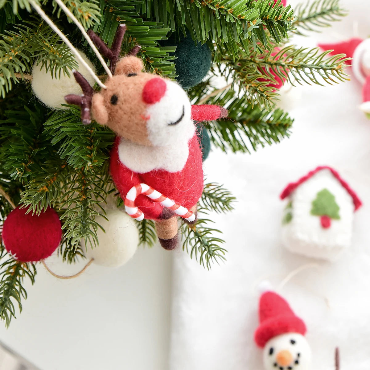 Felt Christmas Tree Ornament – Snowman & Deer Head