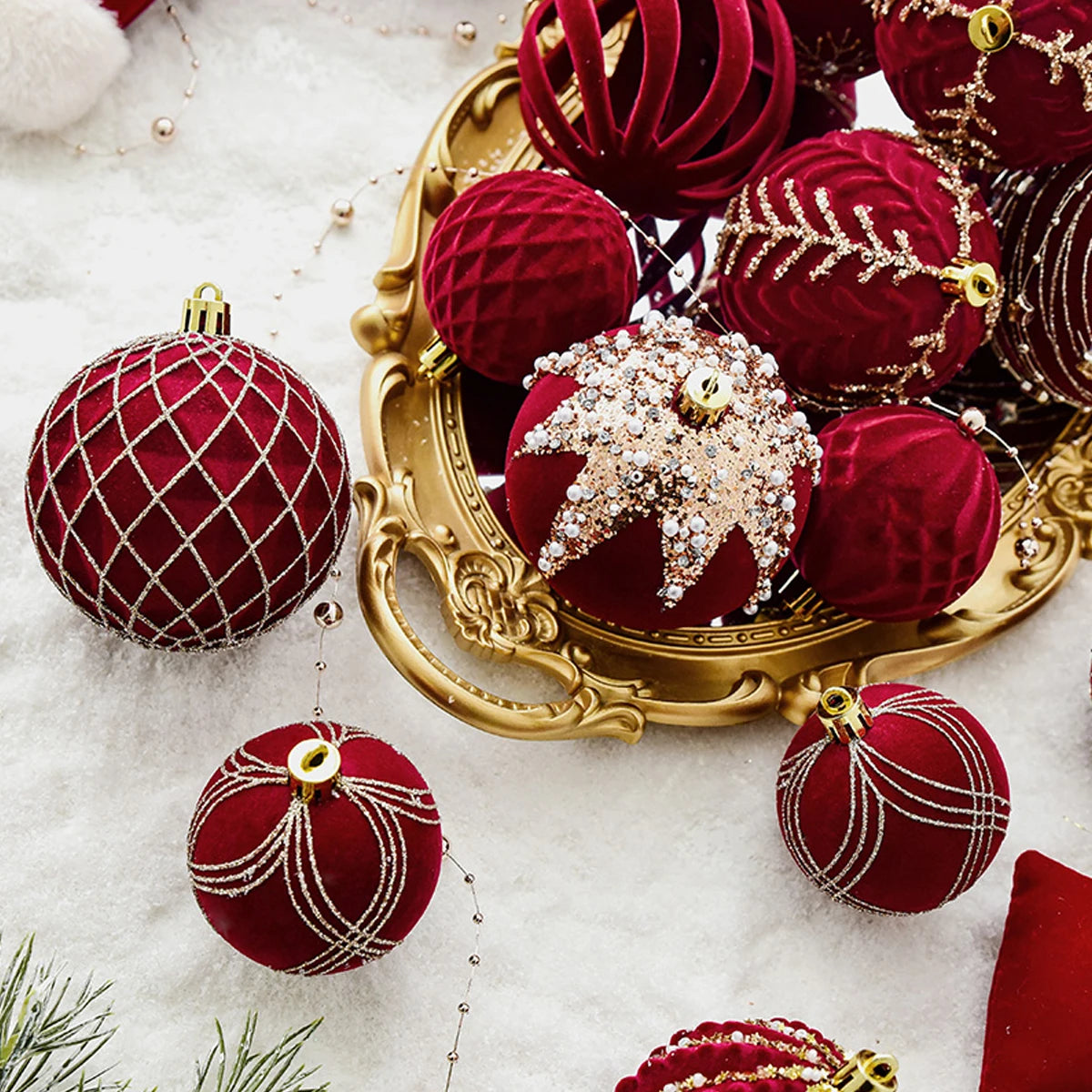 Red Plush Painted Christmas Tree Ornaments - DIY Hanging Balls for Festive Decor πβ¨