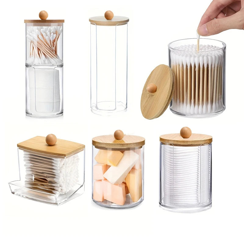 Acrylic Storage Box with Lid – Clear Plastic Jar for Q-tip Holder & Makeup Organizer