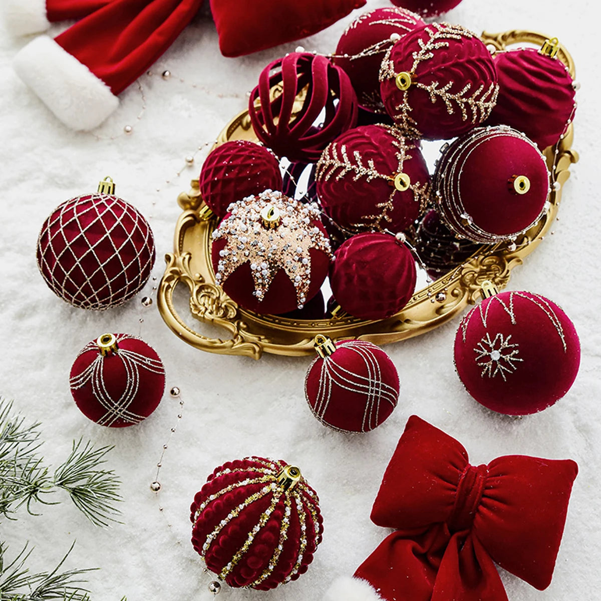 Red Plush Painted Christmas Tree Ornaments - DIY Hanging Balls for Festive Decor πβ¨