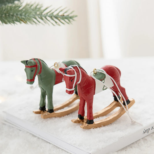 Christmas Painted Resin Rocking Horse Pendant - DIY Hanging Decoration for Christmas Tree 🎄✨