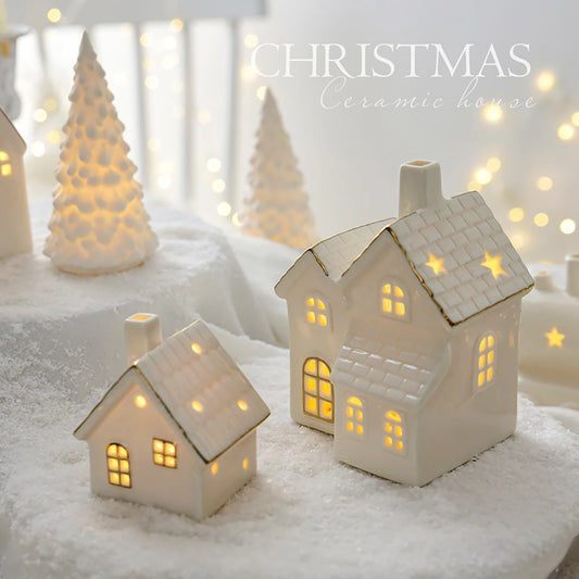 Christmas Ceramic Glowing Snow Houses – Creative Small House Ornaments for Home Decor