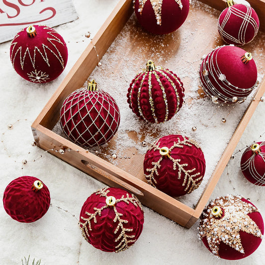 Red Plush Painted Christmas Tree Ornaments - DIY Hanging Balls for Festive Decor 🎄✨