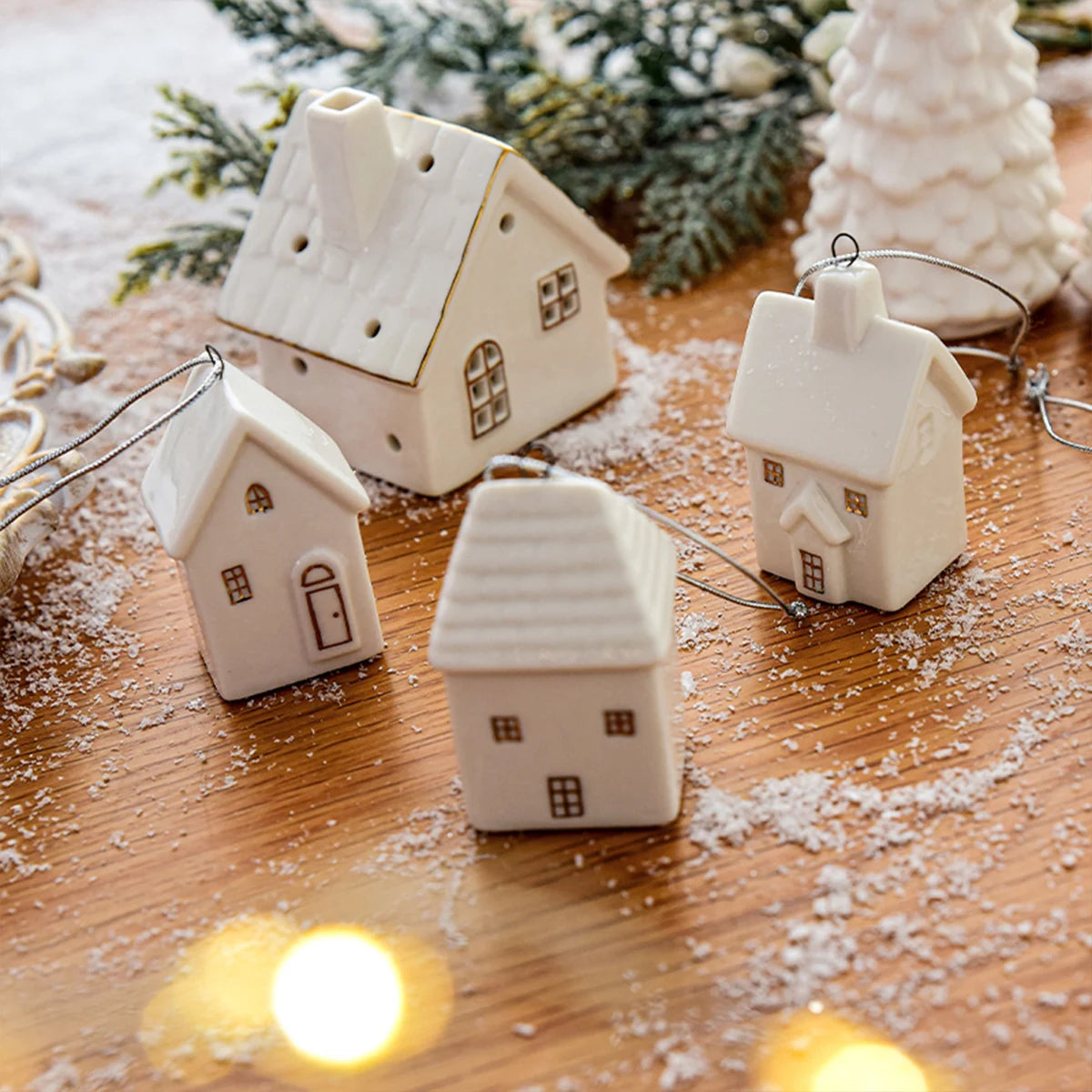 Mini Christmas Ceramic House Pendant with Santa & Elk 🎅🏠