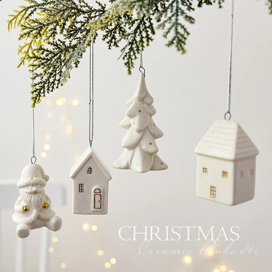 Mini Christmas Ceramic House Pendant with Santa & Elk 🎅🏠