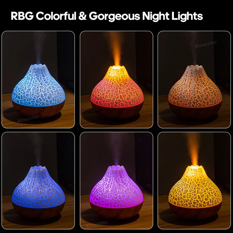300ml Electric USB Volcano Humidifier - Desktop Mist Diffuser with 7-Color Night Light